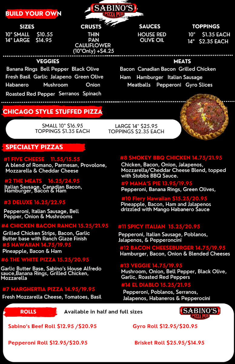 Menu Sabino's Pizza Pub-1