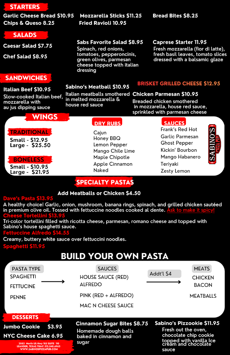 Menu Sabino's Pizza Pub-2